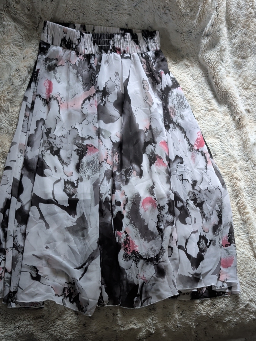 Women's Floral Watercolor Midi Skirt - Pink & Gray